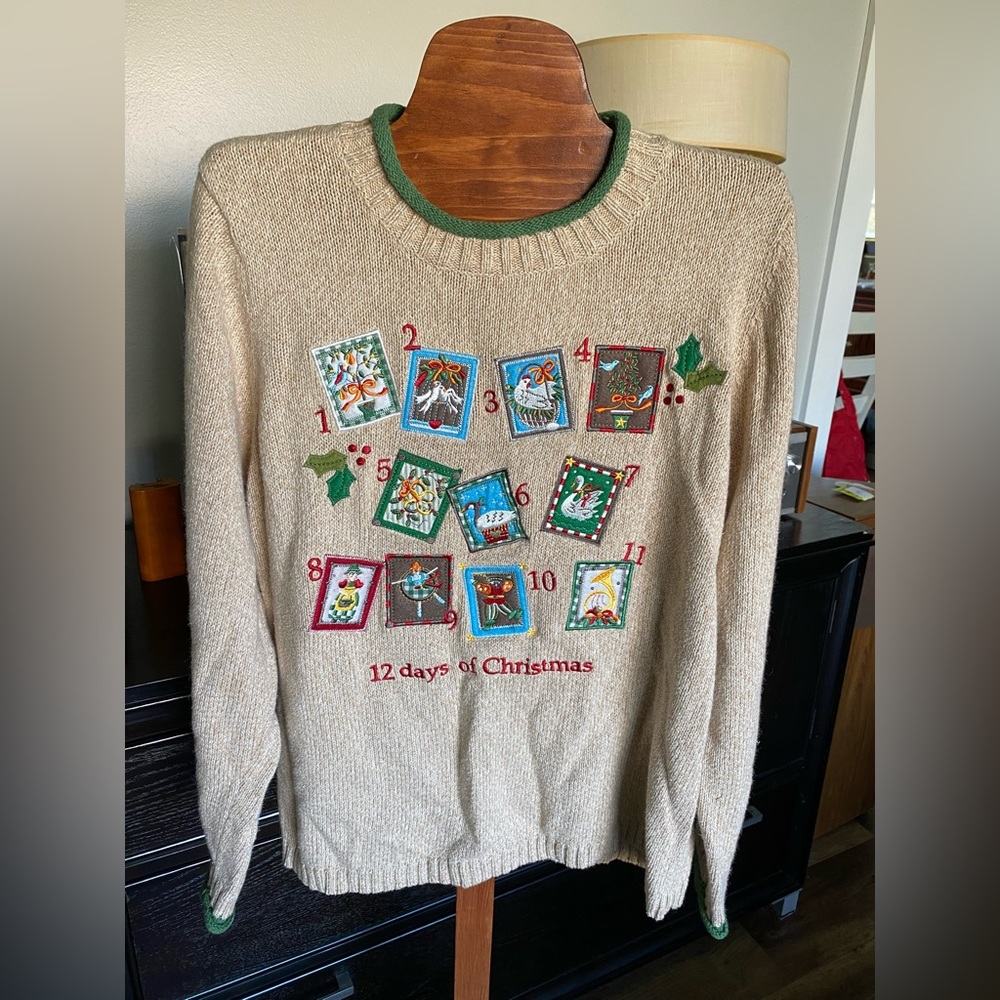 Christopher & Banks Beige Christmas Sweater